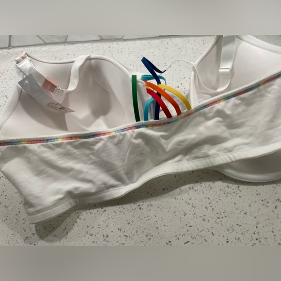 Cacique White 44DDD Tshirt Bra Rainbow Straps Front Latch NEW - Picture 6 of 7